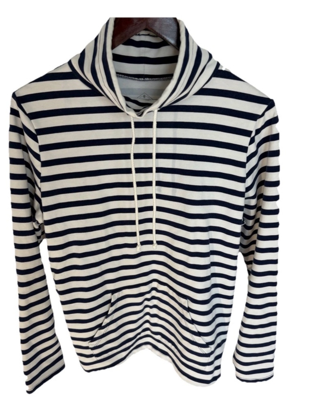 St John's Bay Women's Nautical Striped Pullover Top Mock Neck Navy White Medium
